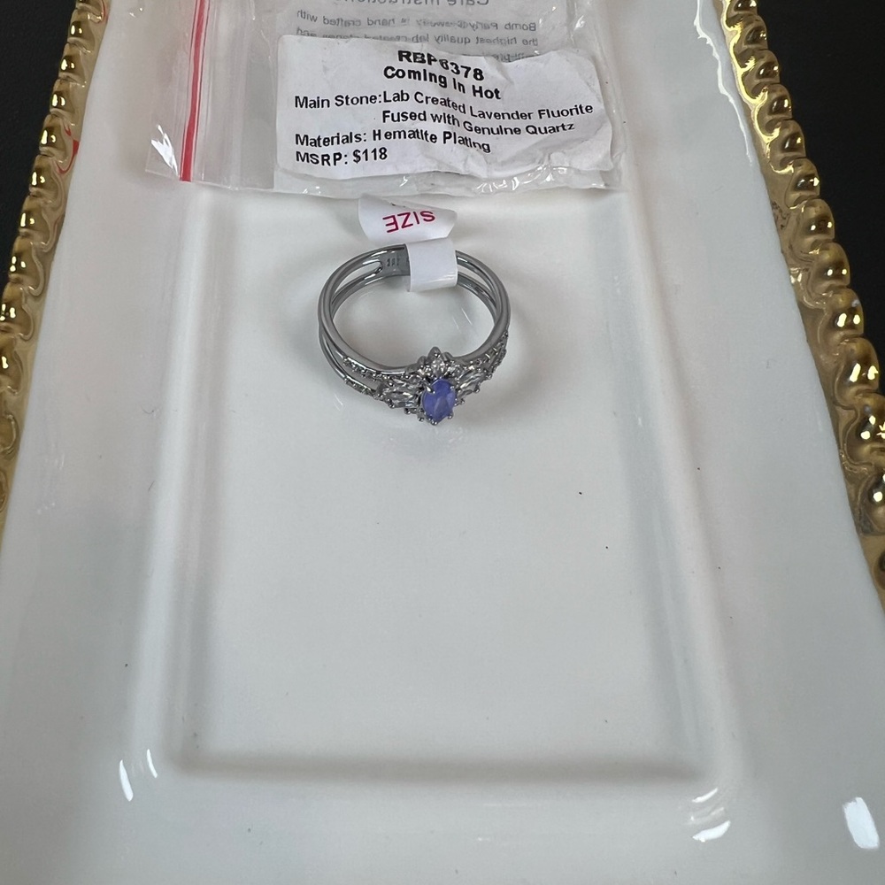 #37 Bomb Party Lavender Stone Halo Ring - Silver Tone Women's Ring